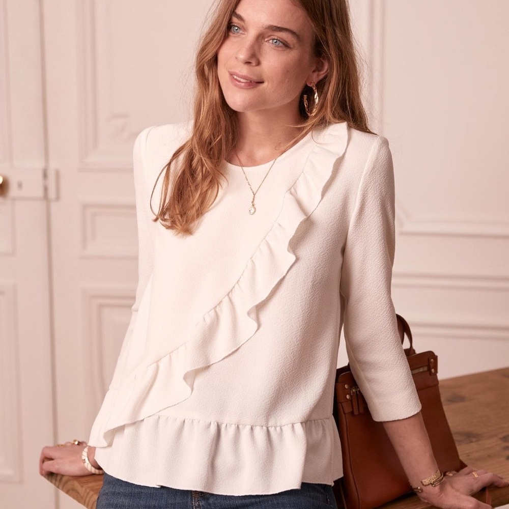 SEZANE • White Jerry Blouse • sz 44 • 3/4 slvs
